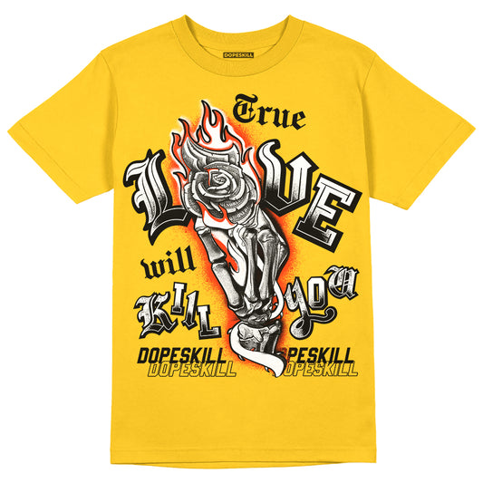 Jordan 4 Retro “Vivid Sulfur” DopeSkill Yellow T-shirt True Love Will Kill You Graphic Streetwear 