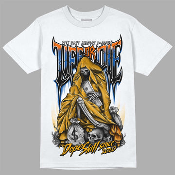 Dunk Blue Jay and University Gold DopeSkill T-Shirt Life or Die Graphic Streetwear - White