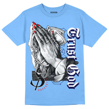 Jordan 9 Powder Blue DopeSkill Tropical Blue T-shirt Trust God Graphic Streetwear