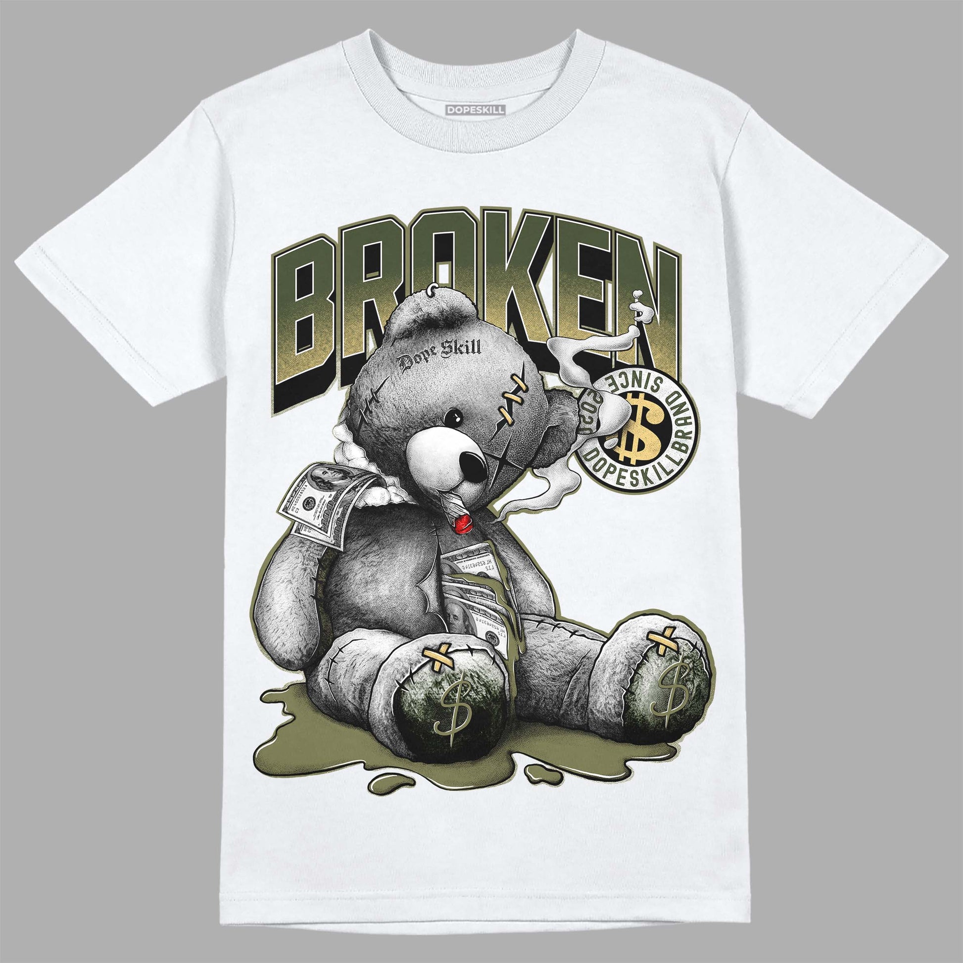 Jordan 4 Retro SE Craft Medium Olive DopeSkill T-Shirt Sick Bear Graphic Streetwear - White 