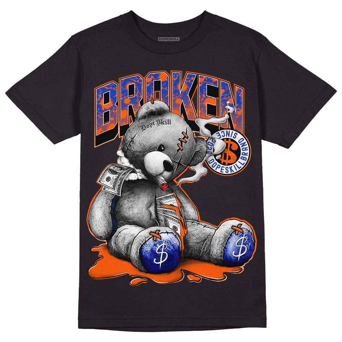 Dunk Low Futura Orange Blaze DopeSkill T-Shirt Sick Bear Graphic Streetwear - Black