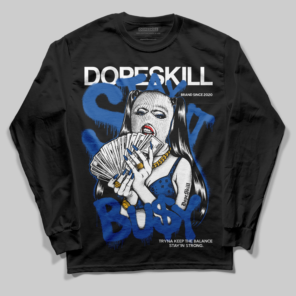 Jordan 12 “Blueberry” DopeSkill Long Sleeve T-Shirt Stay It Busy Graphic Streetwear - Black