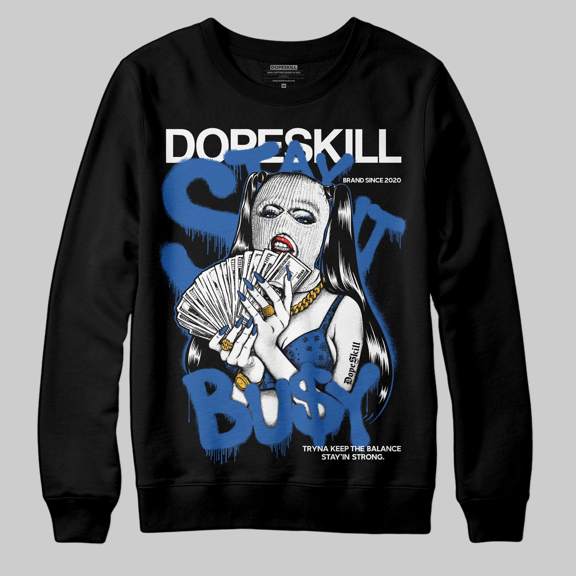 Jordan 12 “Blueberry” DopeSkill Sweatshirt Stay It Busy Graphic Streetwear - Black