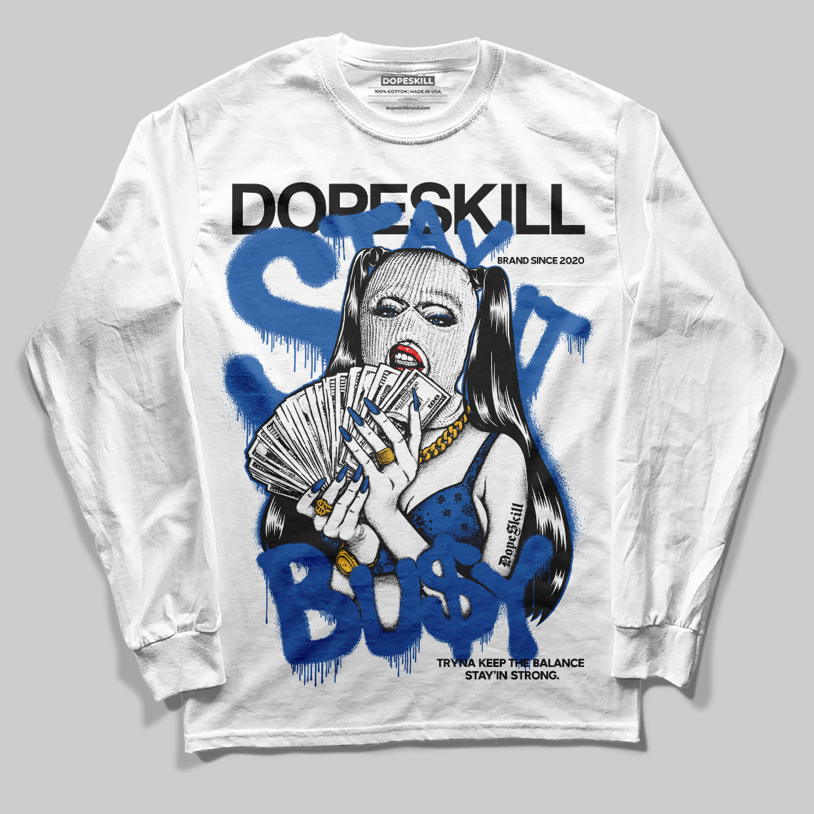 Jordan 12 “Blueberry” DopeSkill Long Sleeve T-Shirt Stay It Busy Graphic Streetwear - White