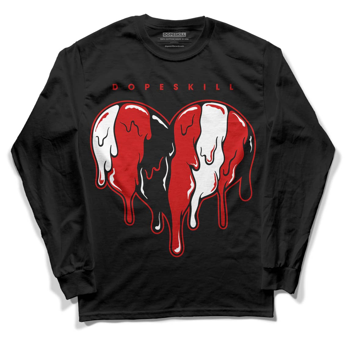 Jordan 1 Retro Low "Black Toe" DopeSkill Long Sleeve T-Shirt Slime Drip Heart Graphic Streetwear - Black