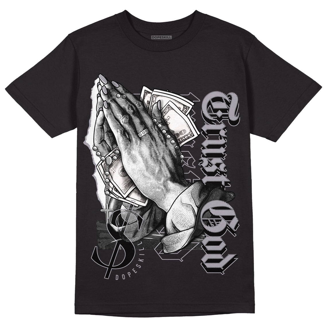 Jordan 2 Cement Grey DopeSkill T-Shirt Trust God Graphic Streetwear - Black