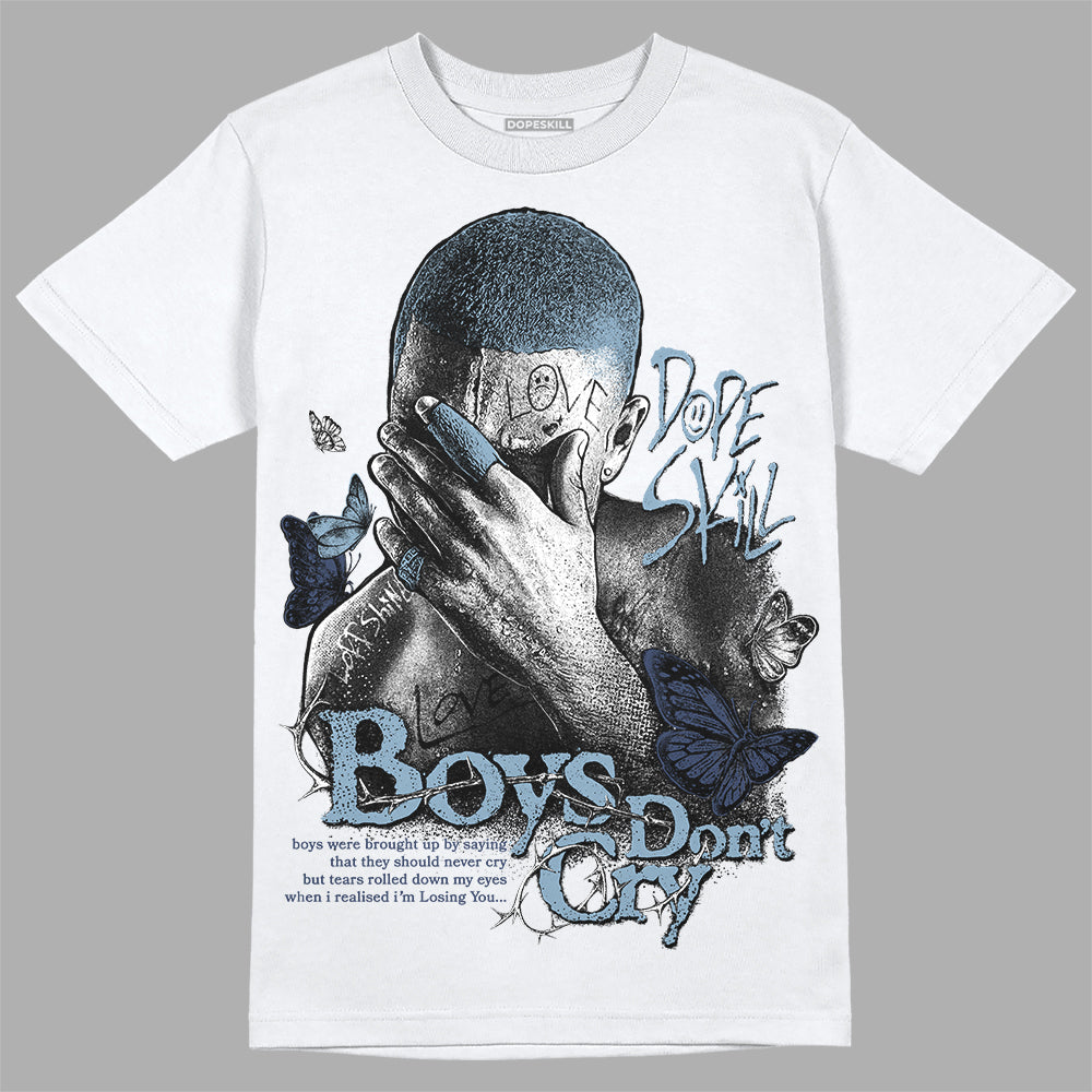 Jordan 1 Mid Diffused Blue DopeSkill T-Shirt Boys Don't Cry Graphic Streetwear - White 