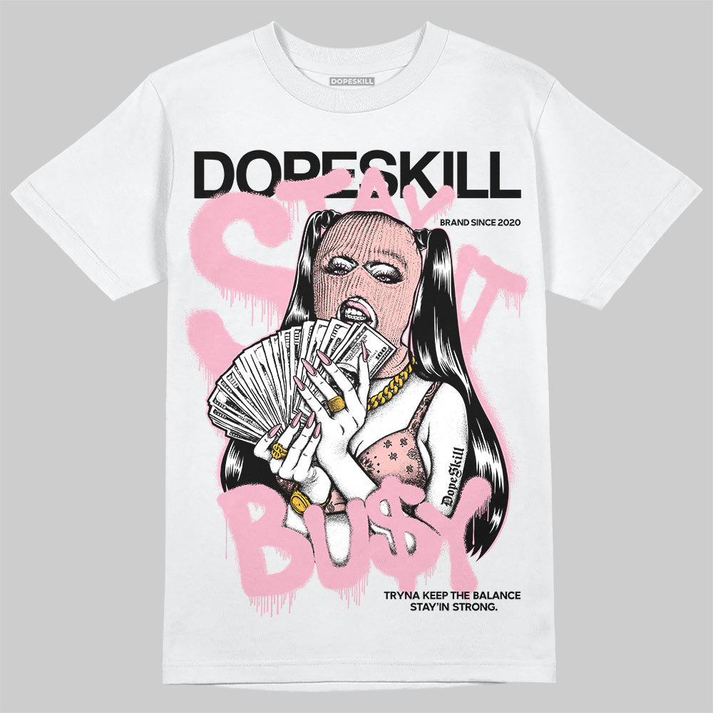 AMIRI White & Pink Stars Court Sneakers DopeSkill T-Shirt Stay It Busy Graphic Streetwear - White