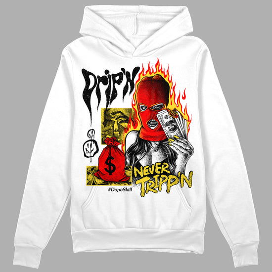 Jordan 4 Thunder DopeSkill Hoodie Sweatshirt Drip'n Never Tripp'n Graphic Streetwear - White