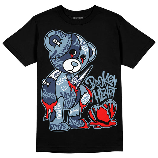 Jordan 1 Mid Diffused Blue DopeSkill T-Shirt Broken Heart Graphic Streetwear - Black 