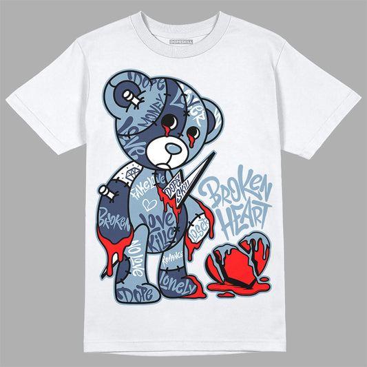 Jordan 1 Mid Diffused Blue DopeSkill T-Shirt Broken Heart Graphic Streetwear - White 