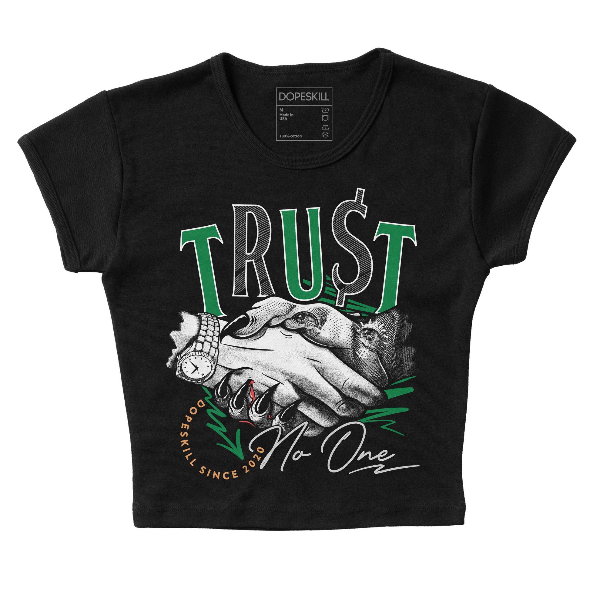 Nike SB x Jordan 4 “Pine Green” DopeSkill Women's Crop Top Trust No One Graphic Streetwear - black