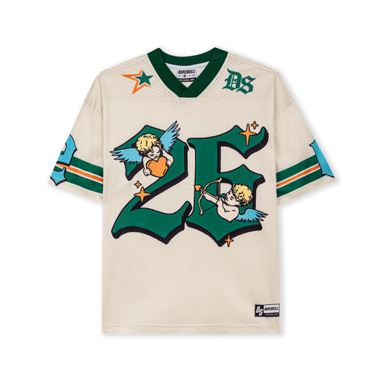 DopeSkill Angel 26 Graphic Jersey Shirt Y2K Streetwear Model View - Beige