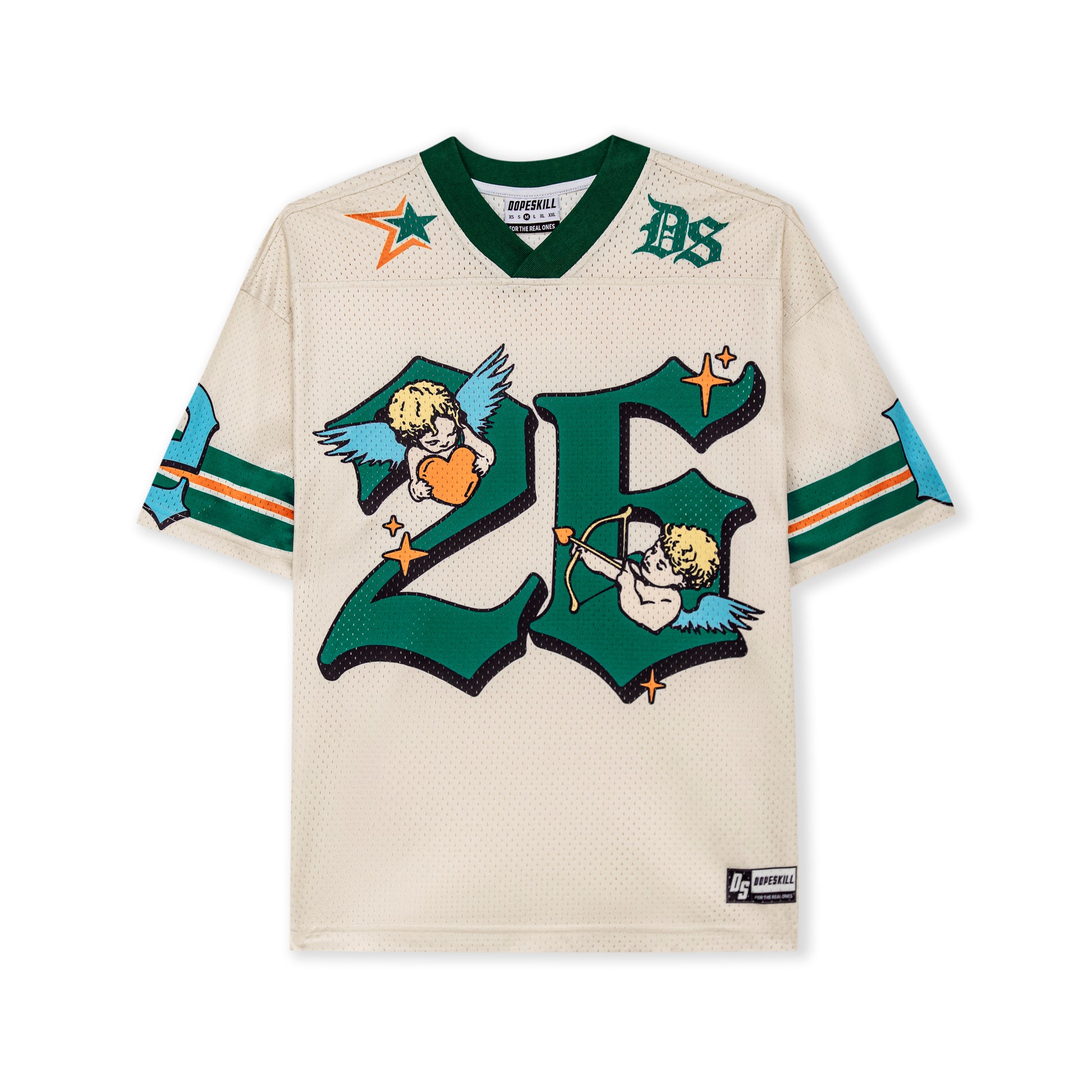 DopeSkill Angel 26 Graphic Jersey Shirt Y2K Streetwear Model View - Beige