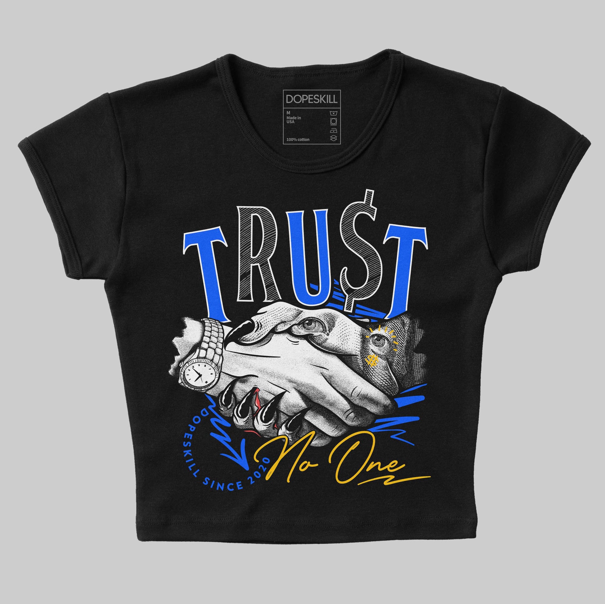 Royal Blue Sneakers DopeSkill Women's Crop Top Trust No One Graphic Streetwear - Black