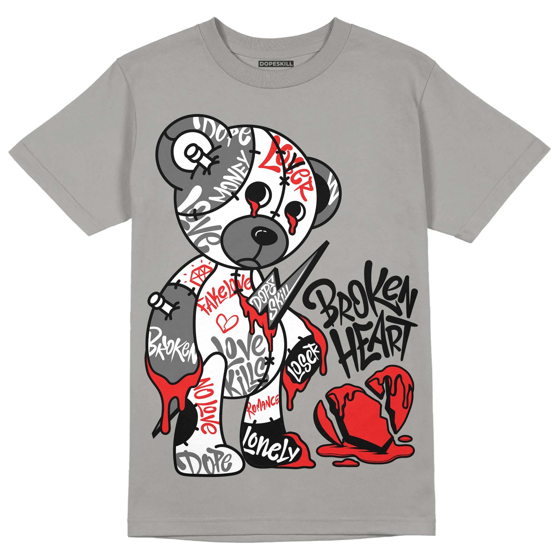 Grey Sneakers DopeSkill Grey T-shirt Broken Heart Graphic Streetwear