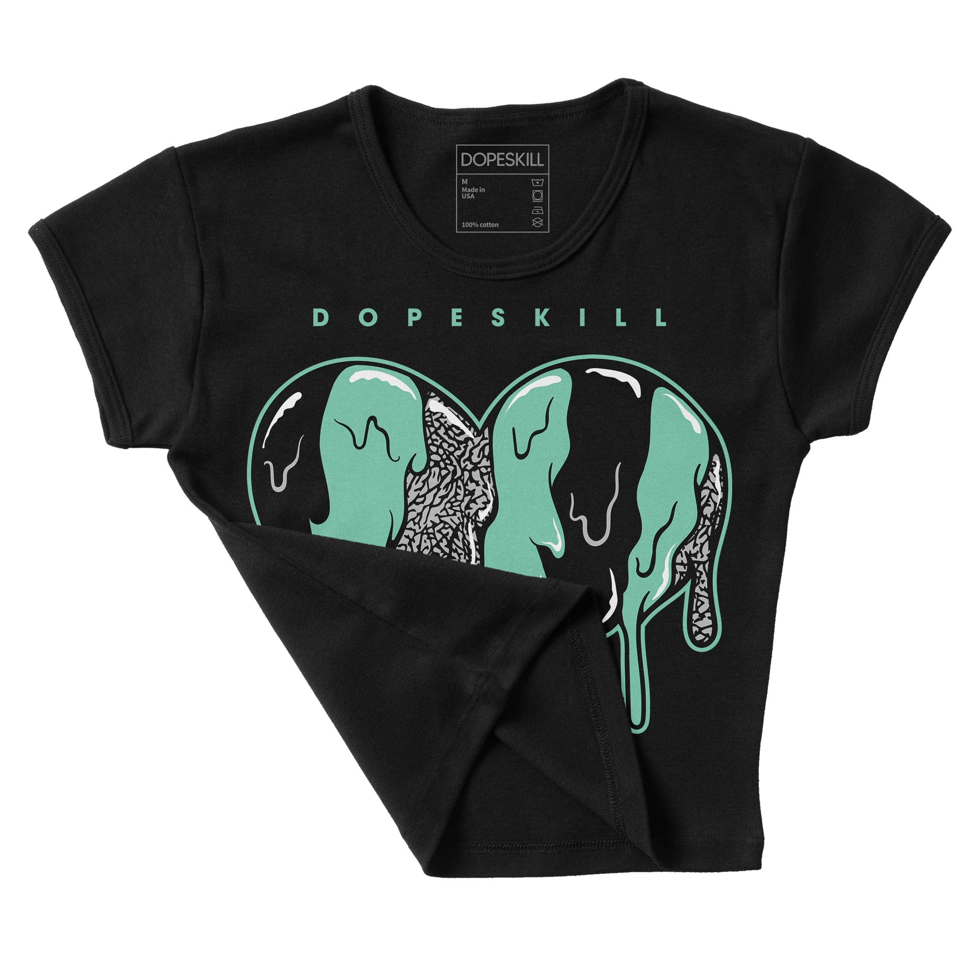 Jordan 3 "Green Glow" DopeSkill Women's Crop Top Slime Drip Heart Graphic Streetwear - Black 