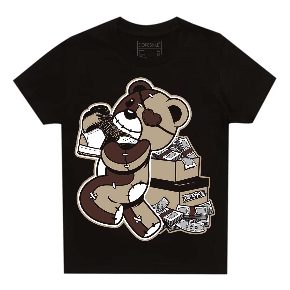 Jordan 1 High OG “Latte” DopeSkill Toddler Kids T-shirt Bear Steals Sneaker Graphic Streetwear - Black