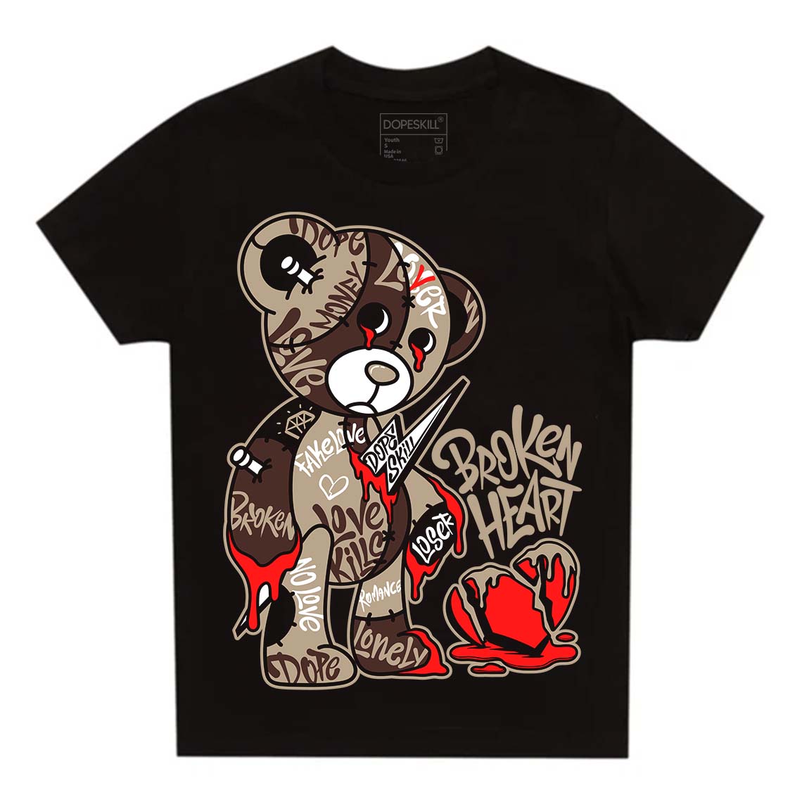 Jordan 1 High OG “Latte” DopeSkill Toddler Kids T-shirt Broken Heart Graphic Streetwear - Black