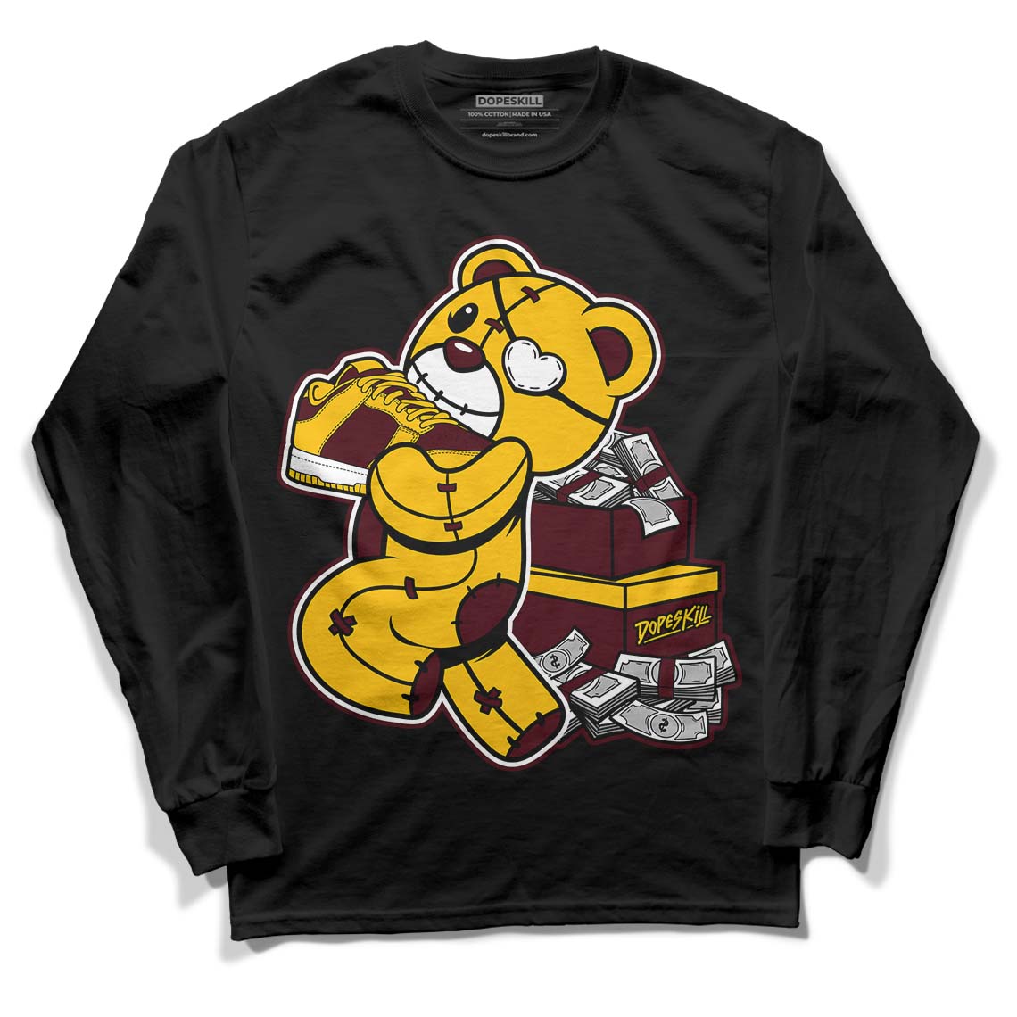 Dunk Yellow Bordeaux DopeSkill Long Sleeve T-Shirt Bear Steals Sneaker Graphic Streetwear - Black