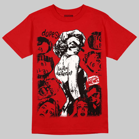 Jordan 5 Retro Fire Red Black Tongue (2025) DopeSkill T-Shirt Built Different Graphic Streetwear - Red 