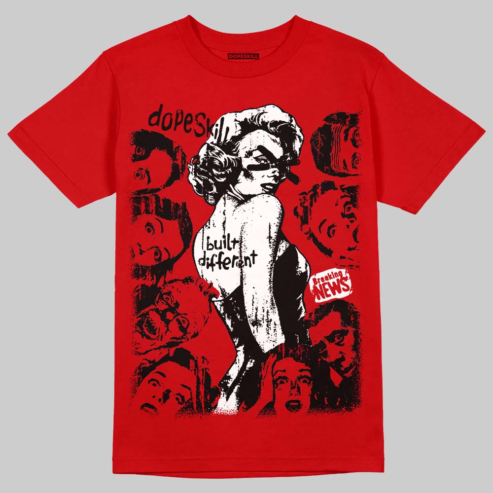 Jordan 5 Retro Fire Red Black Tongue (2025) DopeSkill T-Shirt Built Different Graphic Streetwear - Red 