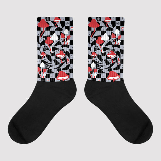 Jordan 4 “Bred Reimagined” DopeSkill Sublimated Socks Mushroom Graphic Streetwear