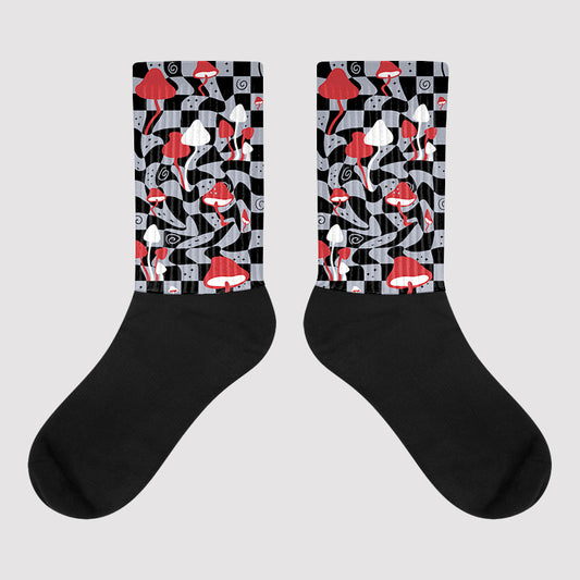 Jordan 4 “Bred Reimagined” DopeSkill Sublimated Socks Mushroom Graphic Streetwear