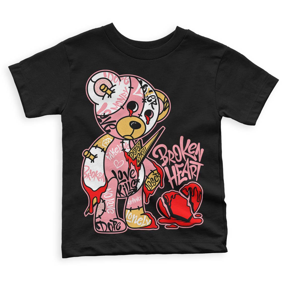 Jordan 3 GS “Red Stardust” DopeSkill Toddler Kids T-shirt Broken Heart Graphic Streetwear - Black