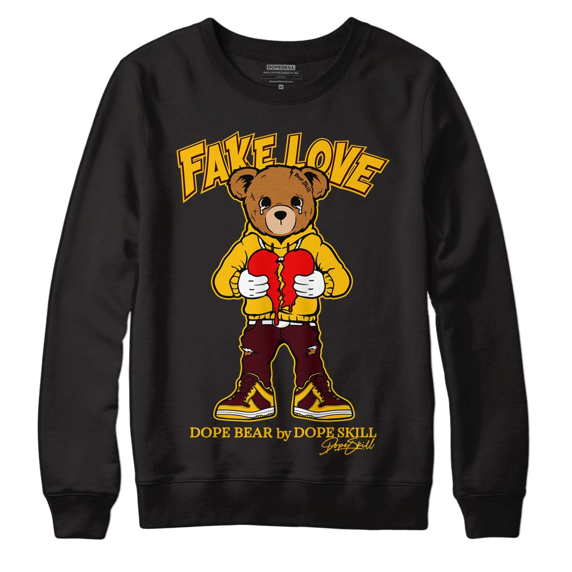 Dunk Yellow Bordeaux DopeSkill Sweatshirt Fake Love Graphic Streetwear - Black