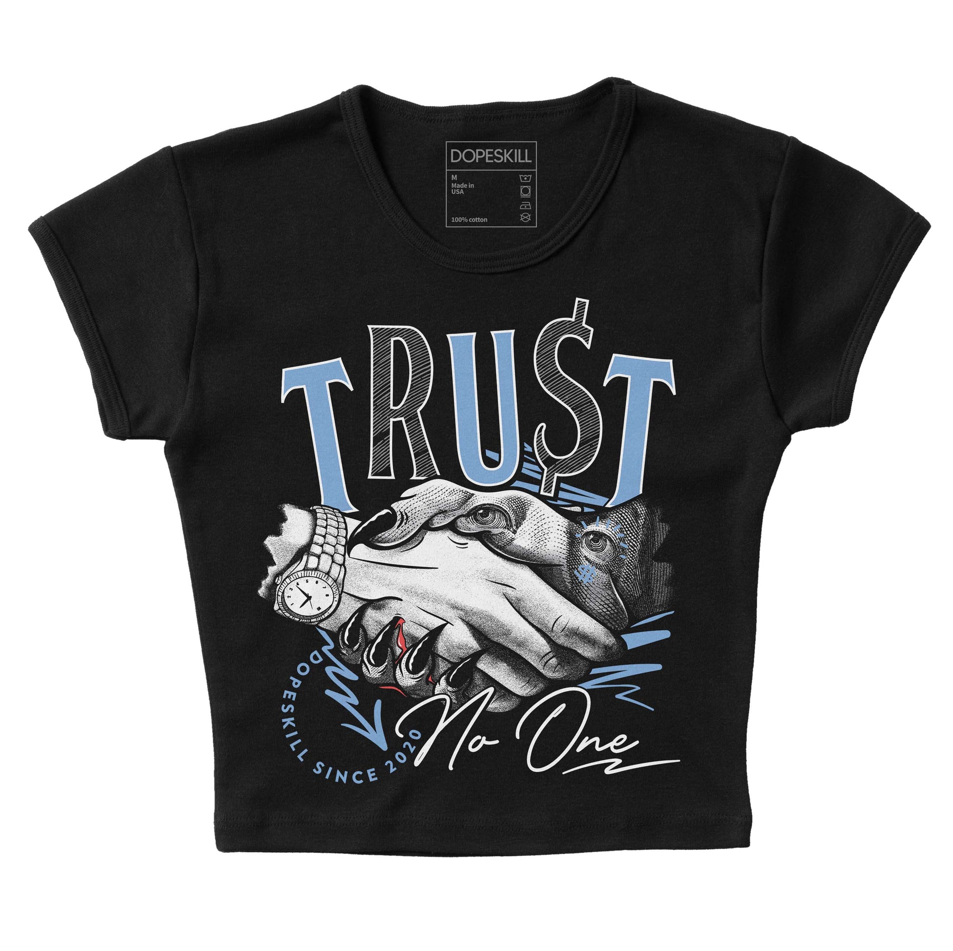 Jordan 5 Retro University Blue DopeSkill Women's Crop Top Trust No One Graphic Streetwear - Black