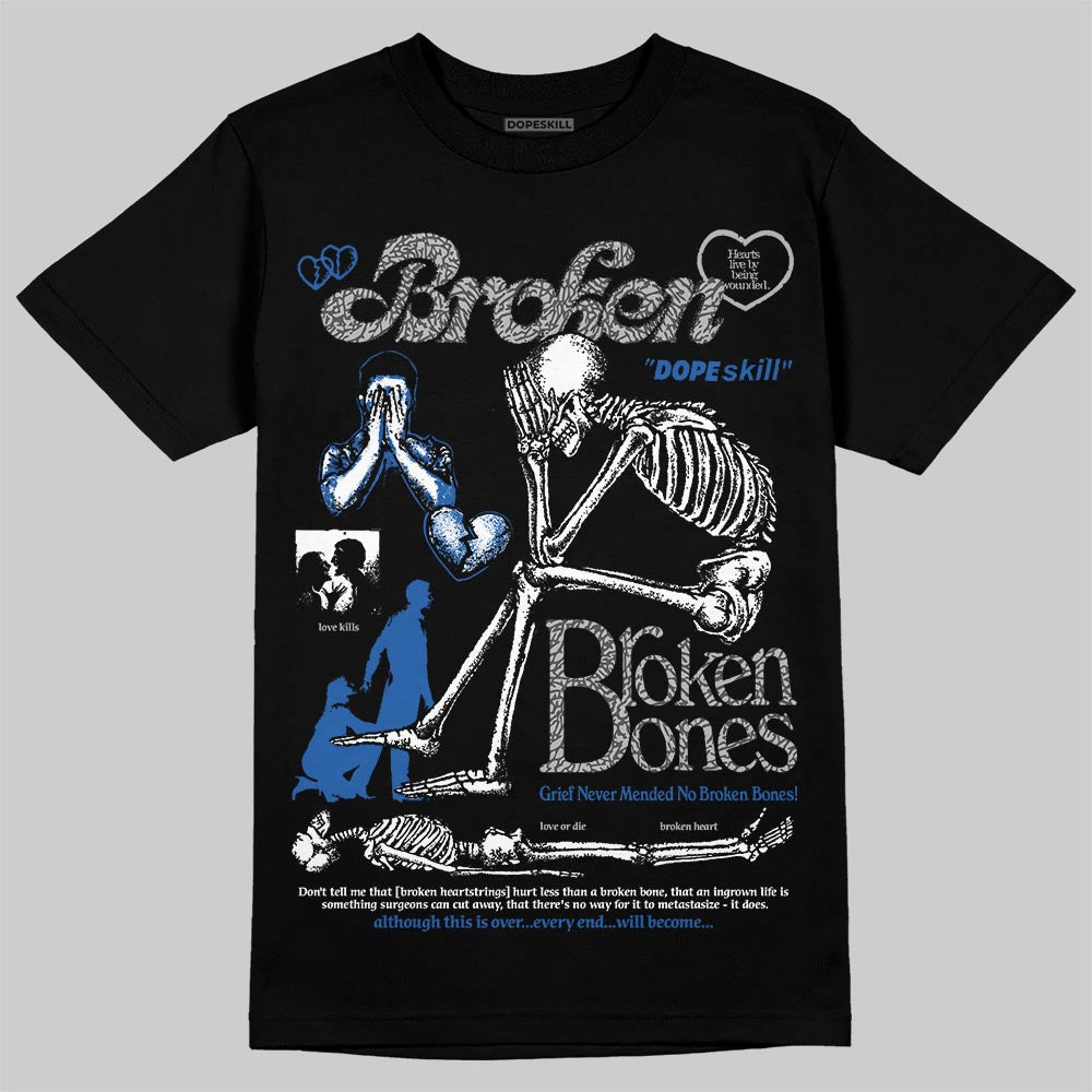 Jordan 3 "True Blue" DopeSkill T-Shirt Broken Bones Graphic Streetwear - Black