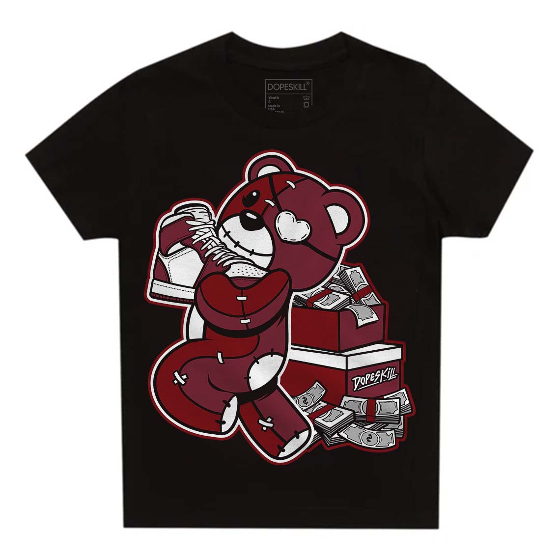 Jordan 1 Retro High OG “Team Red” DopeSkill Toddler Kids T-shirt Bear Steals Sneaker Graphic Streetwear - Black