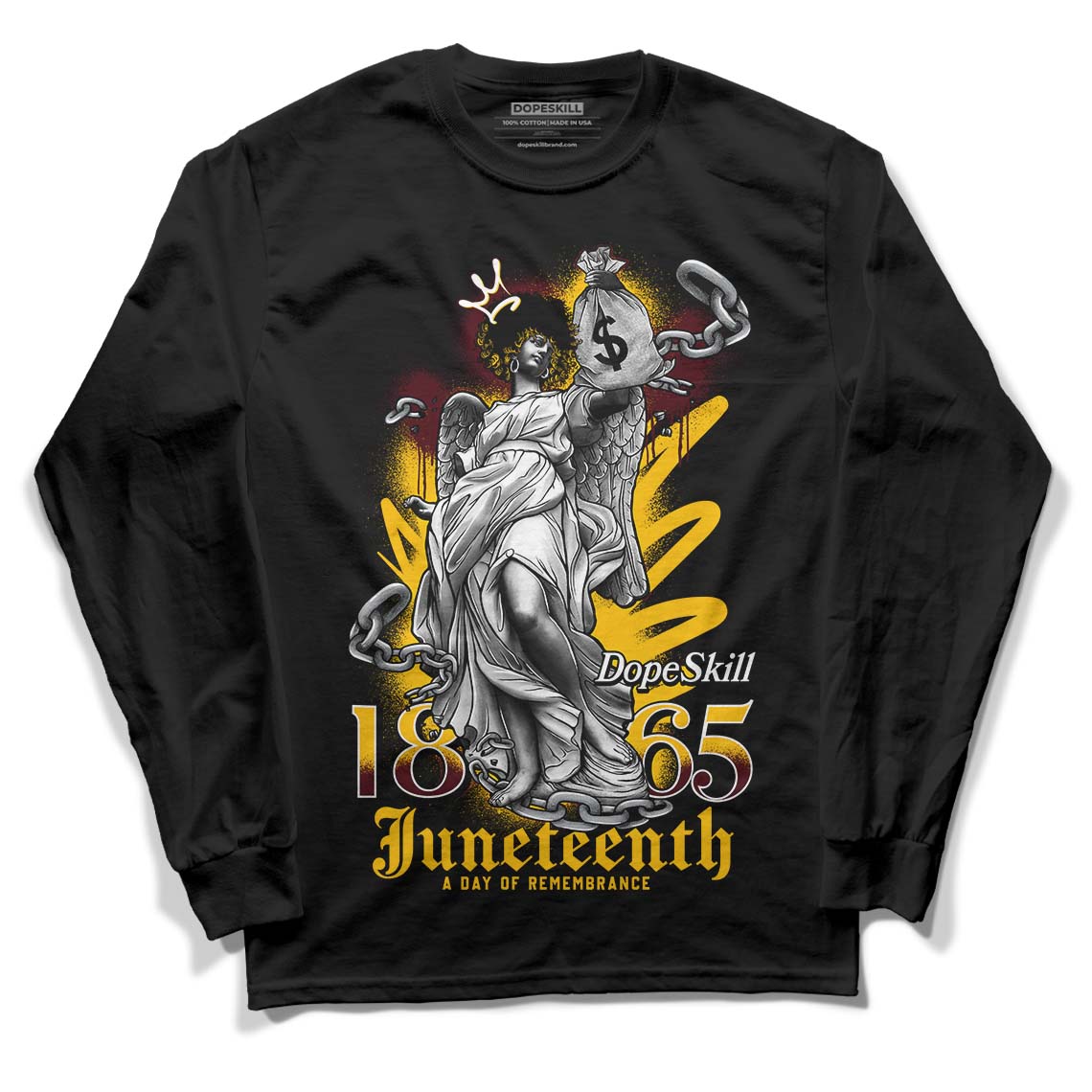 Dunk Yellow Bordeaux DopeSkill Long Sleeve T-Shirt Juneteenth Graphic Streetwear - Black