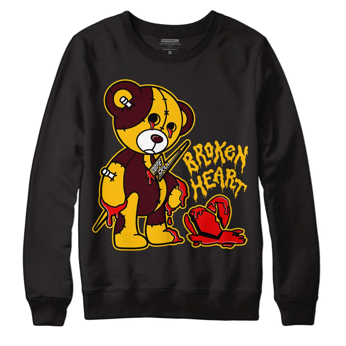 Dunk Yellow Bordeaux DopeSkill Sweatshirt Broken Heart Graphic Streetwear - Black