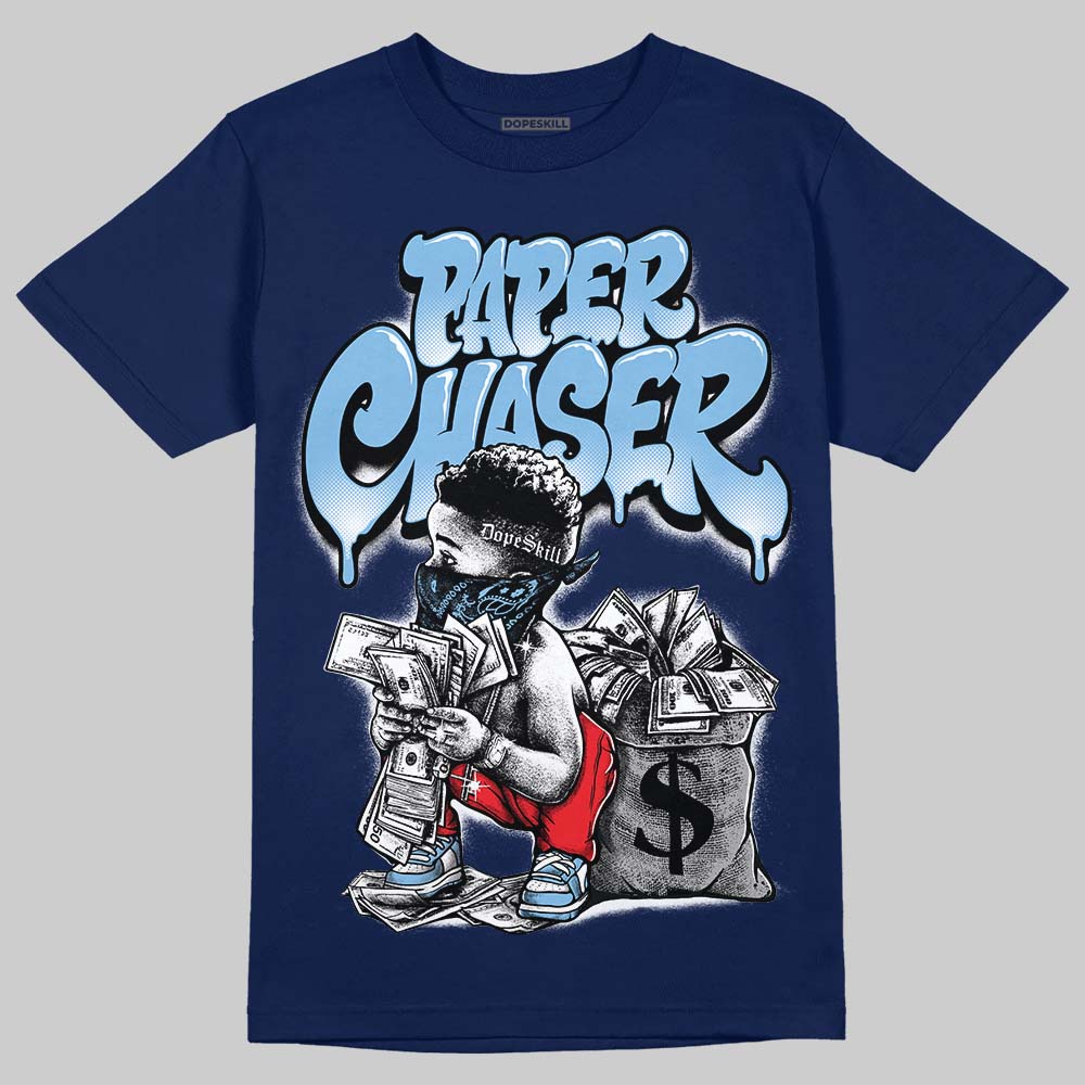 University Blue Sneakers DopeSkill T-Shirt Paper Chaser Boy Graphic Streetwear - Navy