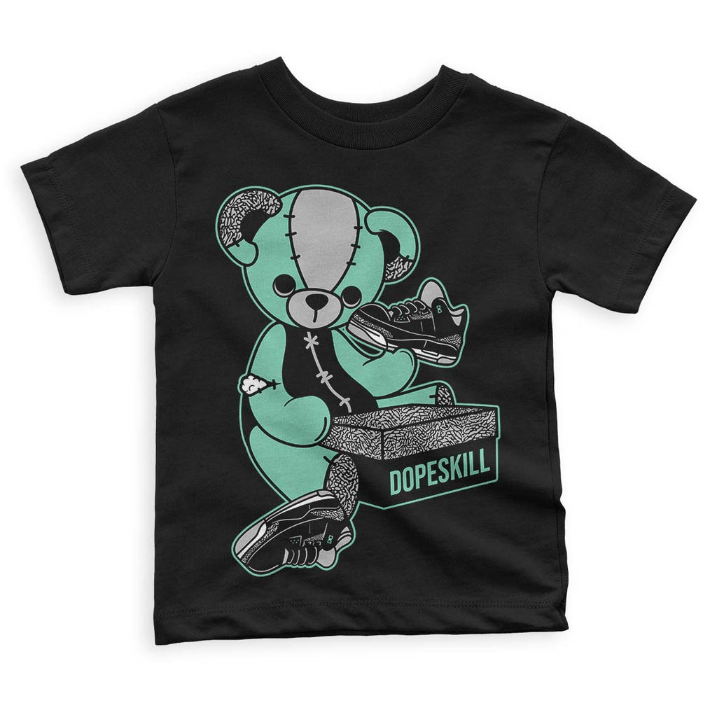 Jordan 3 "Green Glow" DopeSkill Toddler Kids T-shirt Sneakerhead BEAR Graphic Streetwear - Black