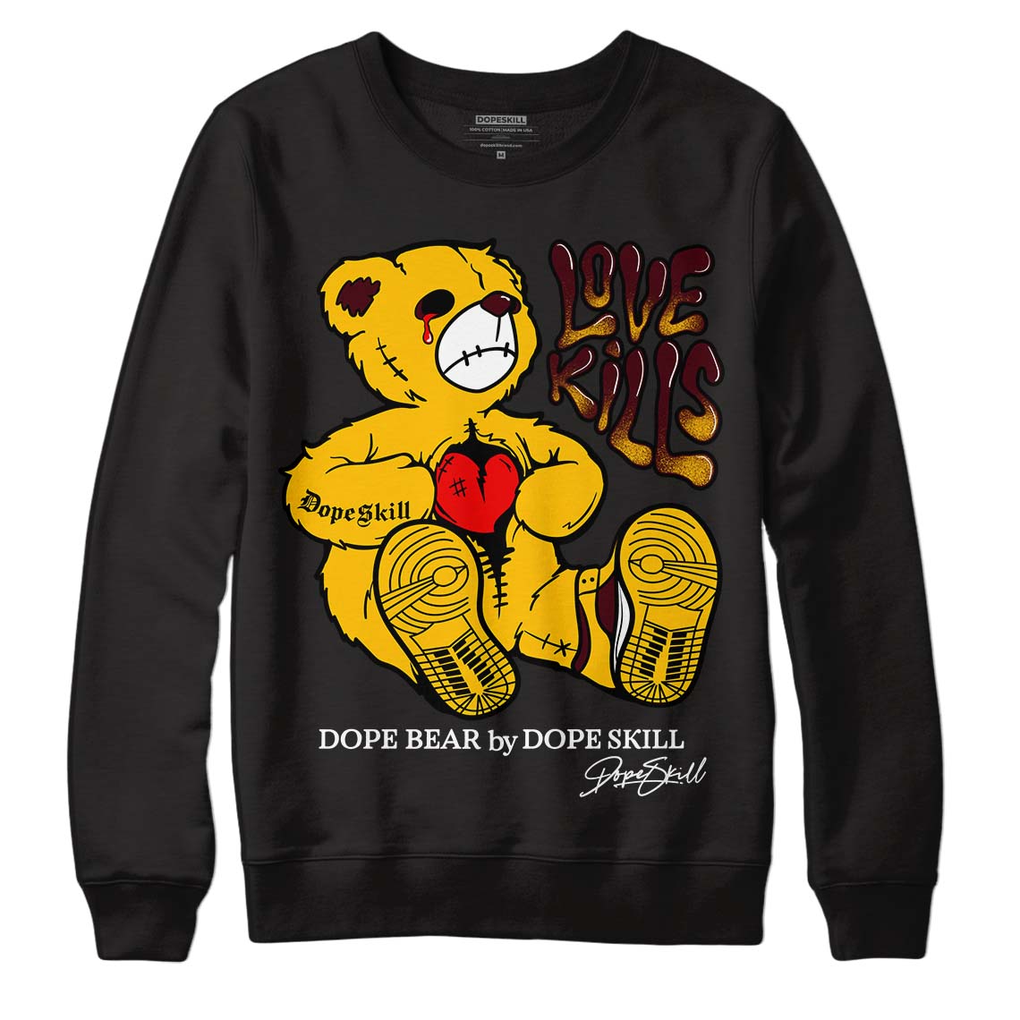 Dunk Yellow Bordeaux DopeSkill Sweatshirt Love Kills Graphic Streetwear - Black