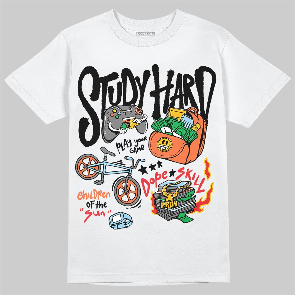 Dunk Low Panda White Black DopeSkill T-Shirt Study Hard Graphic Streetwear - White 
