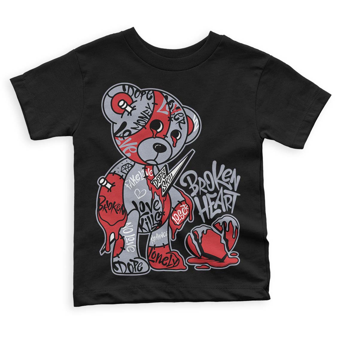 Jordan 4 “Bred Reimagined” DopeSkill Toddler Kids T-shirt Broken Heart Graphic Streetwear - Black 