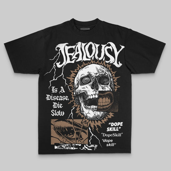 Brown Oversize Print Jealousy DopeSkill Graphic T-shirt Streetwear - Black