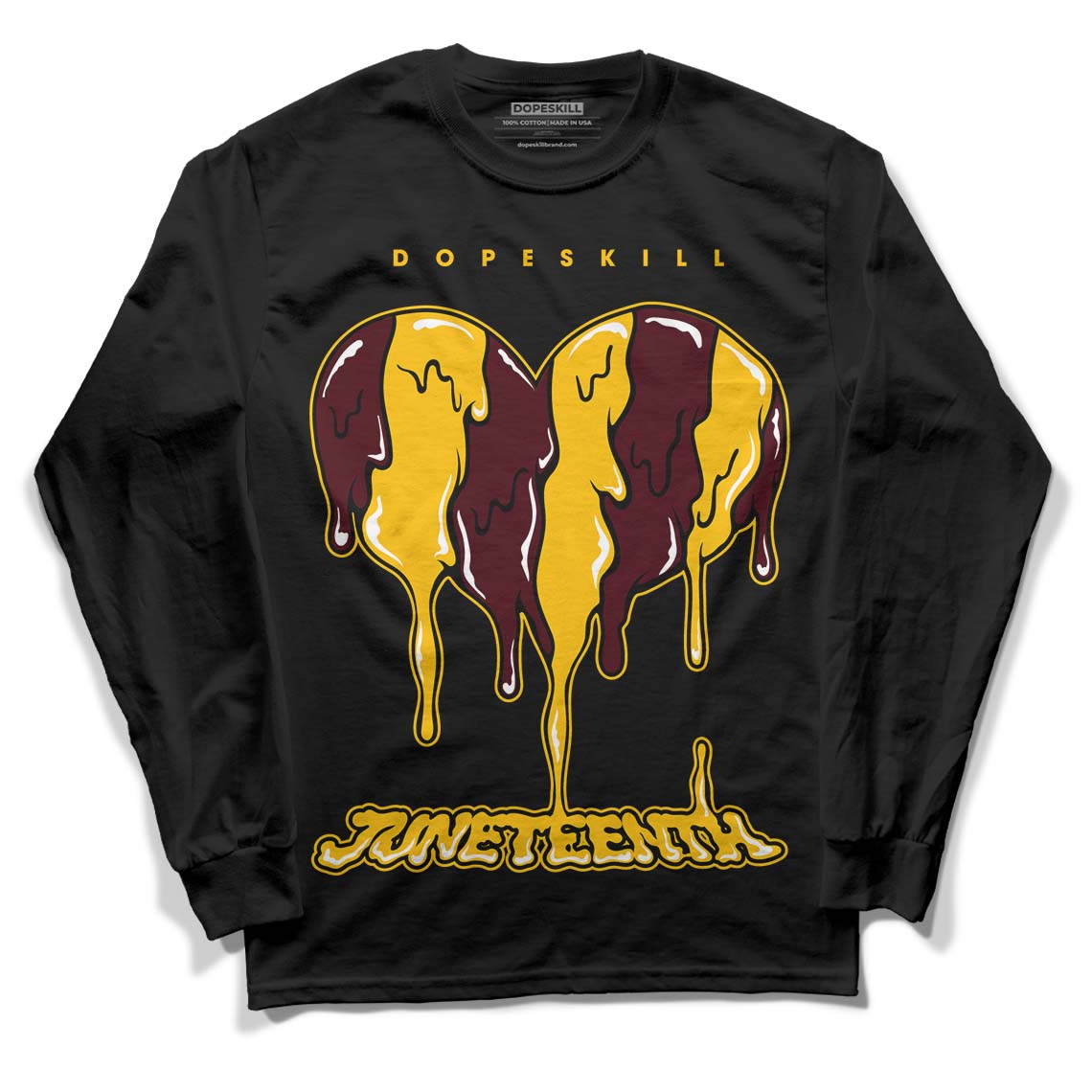 Dunk Yellow Bordeaux DopeSkill Long Sleeve T-Shirt Juneteenth Heart Graphic Streetwear - Black