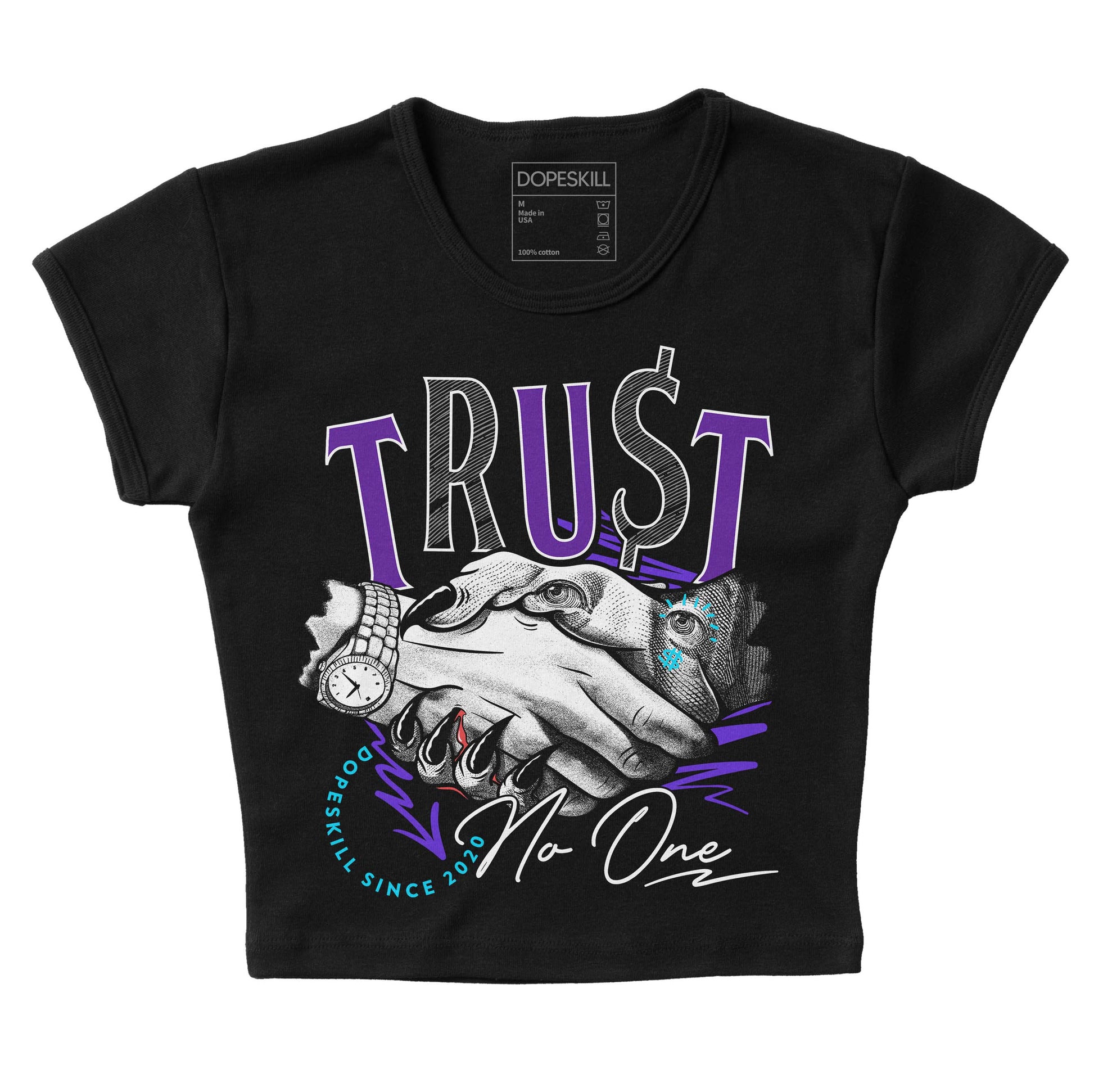 Jordan 6 "Aqua" DopeSkill Women's Crop Top Trust No One Graphic Streetwear - Black