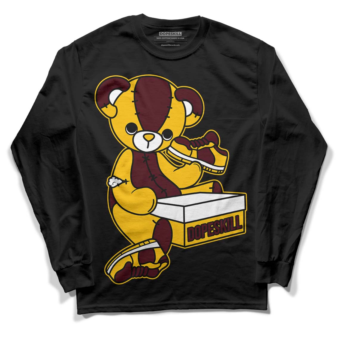 Dunk Yellow Bordeaux DopeSkill Long Sleeve T-Shirt Sneakerhead BEAR Graphic Streetwear - Black