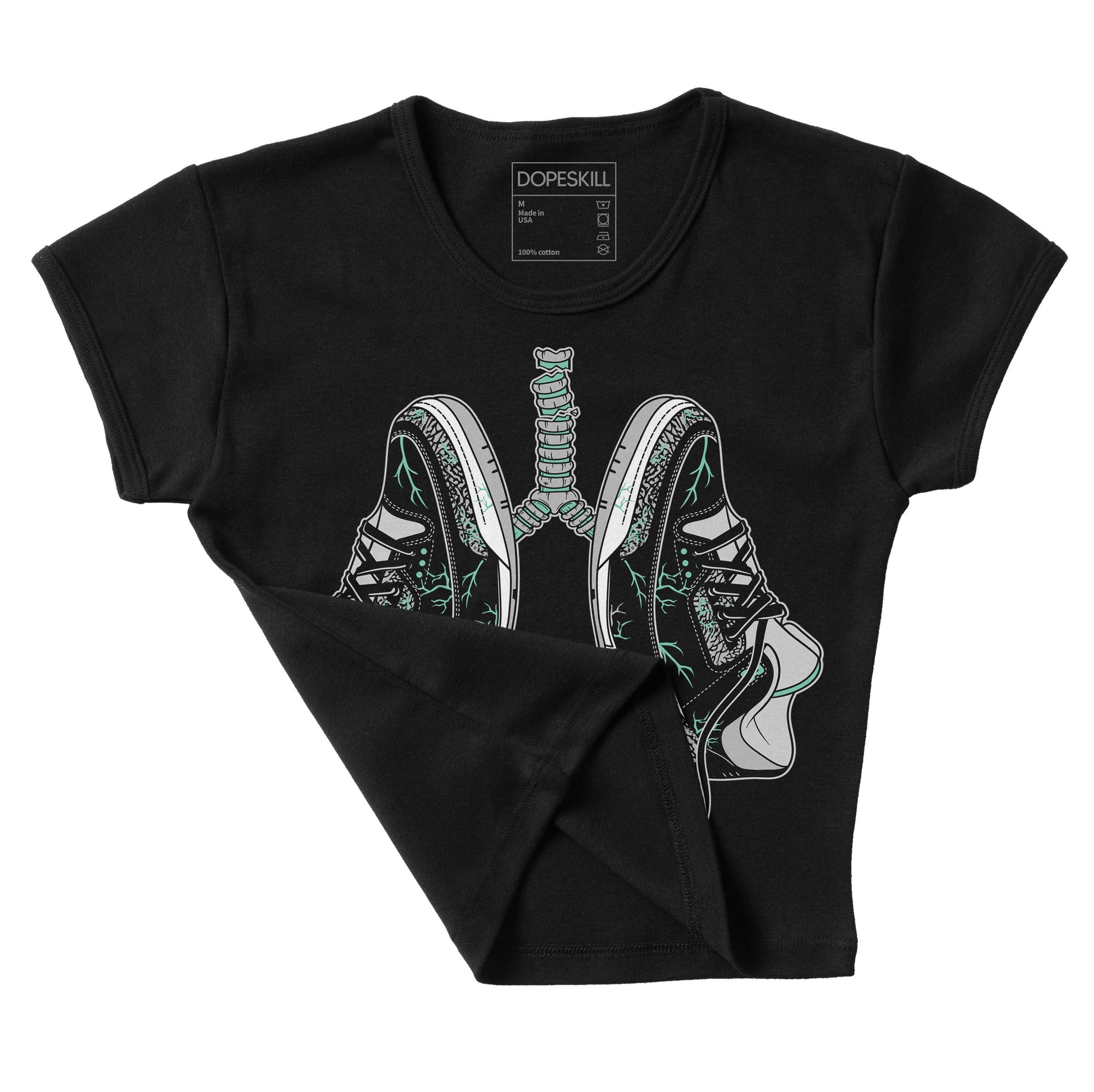 Jordan 3 "Green Glow" DopeSkill Women's Crop Top Breathe Graphic Streetwear - Black