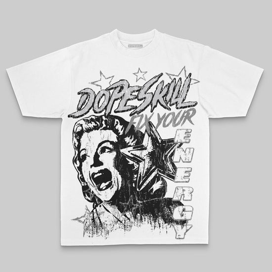 Grey Oversize Print Fix Your Energy DopeSkill Graphic Premium T-shirt Streetwear - White