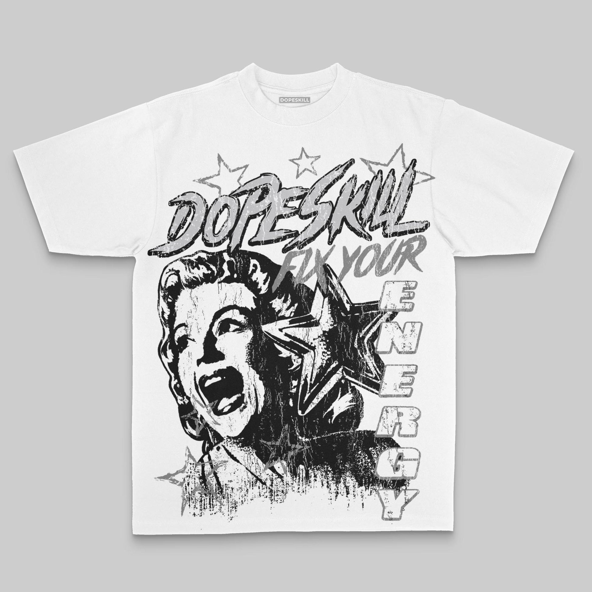 Grey Oversize Print Fix Your Energy DopeSkill Graphic Premium T-shirt Streetwear - White