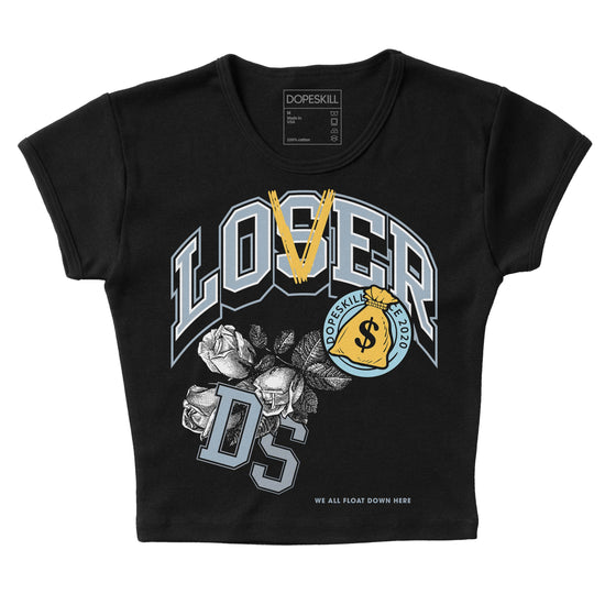 Jordan 13 “Blue Grey” DopeSkill Women's Crop Top Loser Lover Graphic Streetwear - Black