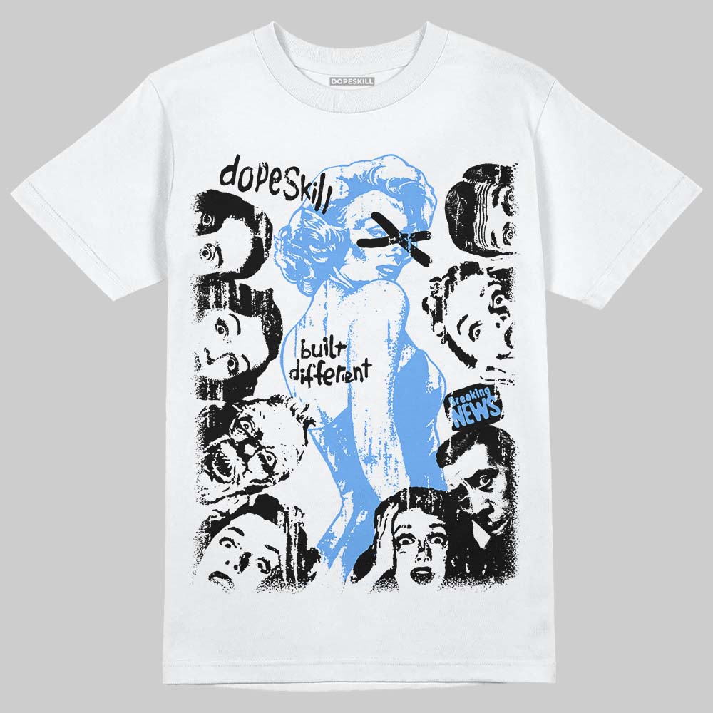 Jordan 5 Black University Blue DopeSkill T-Shirt Built Different Graphic Streetwear - White