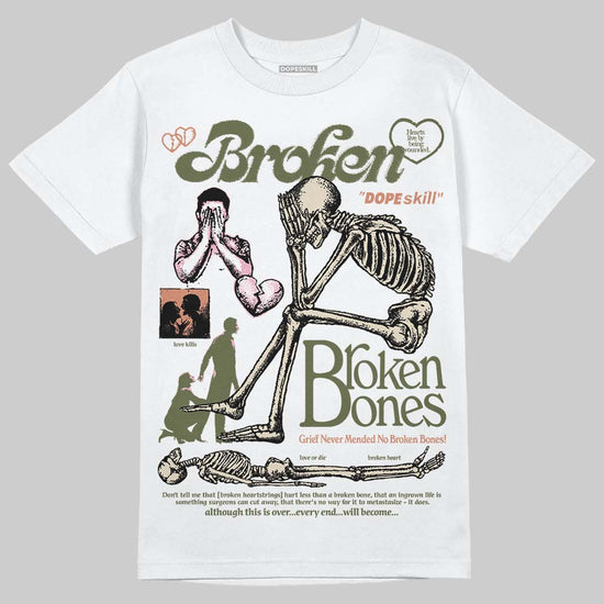SB Dunk Low Pro x Arts-Rec Skateshop Rust Pink and Rough Green DopeSkill T-Shirt Broken Bones Graphic Streetwear - White